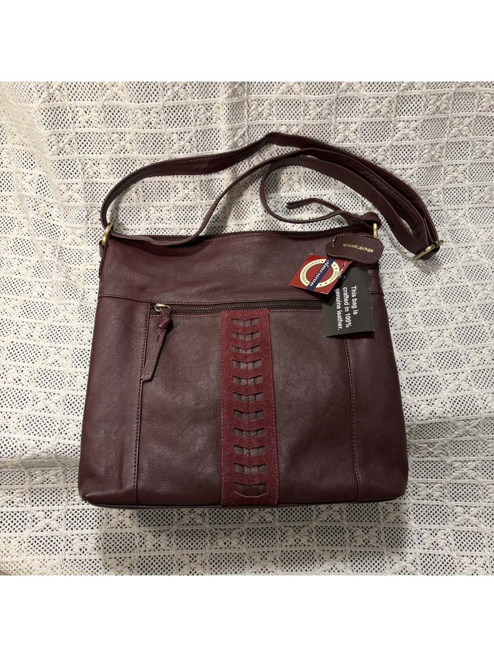 NWT Leather Burgundy Crossbody Bag with Adjustable Strap Plus Size Friendly